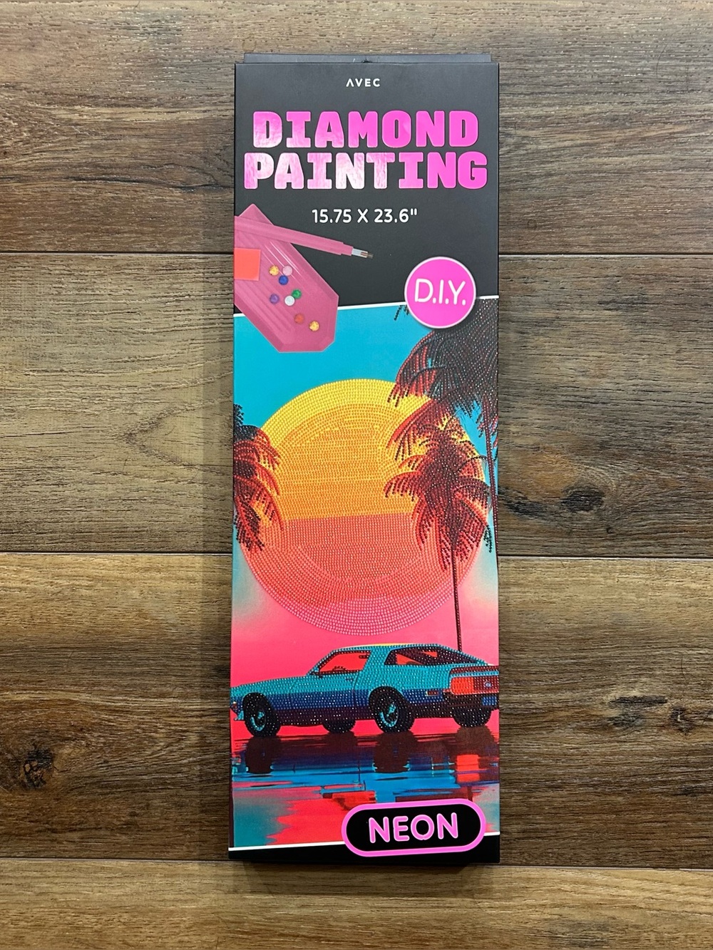 Avec DIY Neon Diamond Painting Kit Retro Car Sunset Palm Trees 15.75" x 23.6"